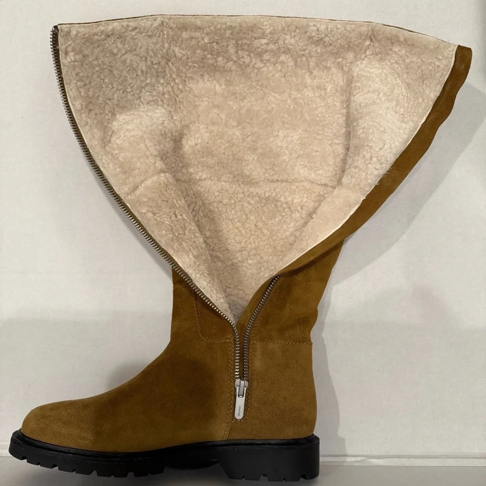 Vince Sibelle Sherpa-Lined Suede Tall Boots | Size 6 | NWOB | Sahara